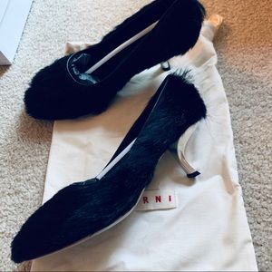 NIB Marni Black Fur Pumps size 39